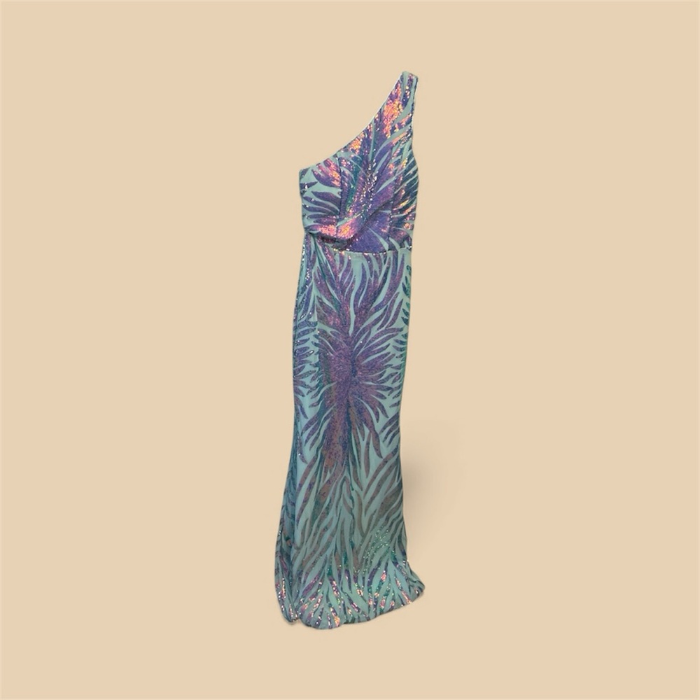 Giffniseti | One Shoulder Holographic Sequin Evening Gown | Size Small
